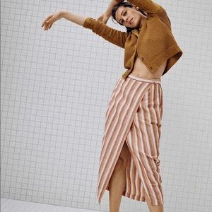 Madewell Vertical Stripe Wrap Midi Skirt in Pink and Tan